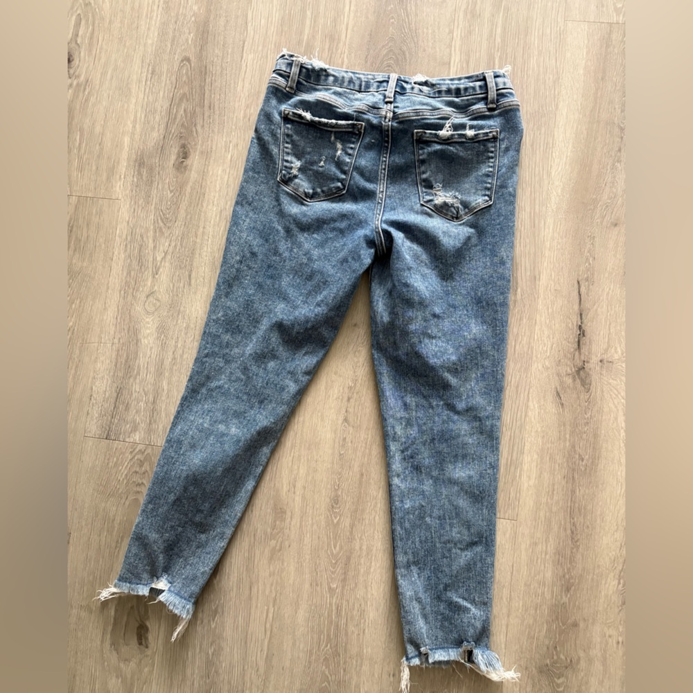 Flying Monkey Cropped Distressed Jeans in Blue Mid-Rise Ankle Skinny - Picture 3 of 5